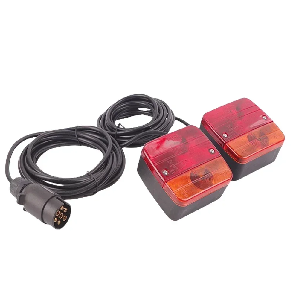 2 Piece 12V Magnetic Rear Towing Trailer Tail Light 10m 7 Pin Brake Stop Indicator License Number Plate Lamp Reflector Truck RV