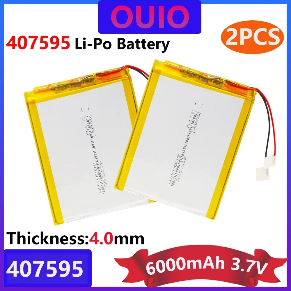 2pcs Polymer Battery 3.7V Lithium Polymer Battery 407595 6000MAH Game Machine MP3 MP4 MP5 Lithium Battery GPS