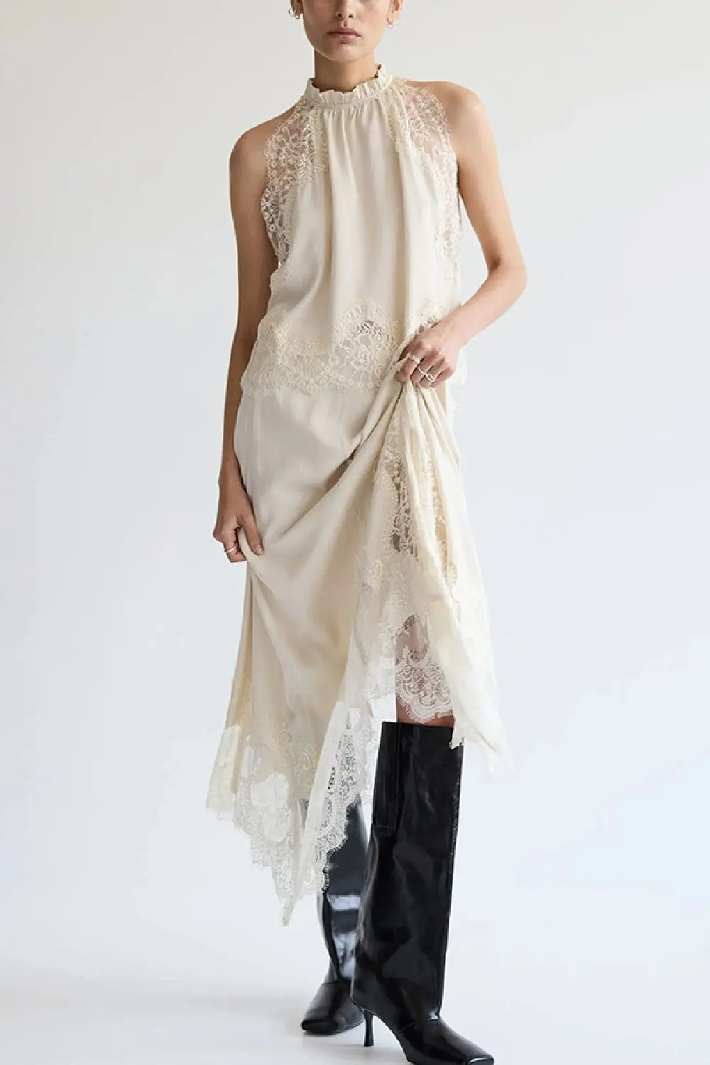 Élégant col rond dentelle sans manches haut court jupe nouveau deux pièces ensemble femmes tenues fête Y2K Streetwear été vêtements décontractés
