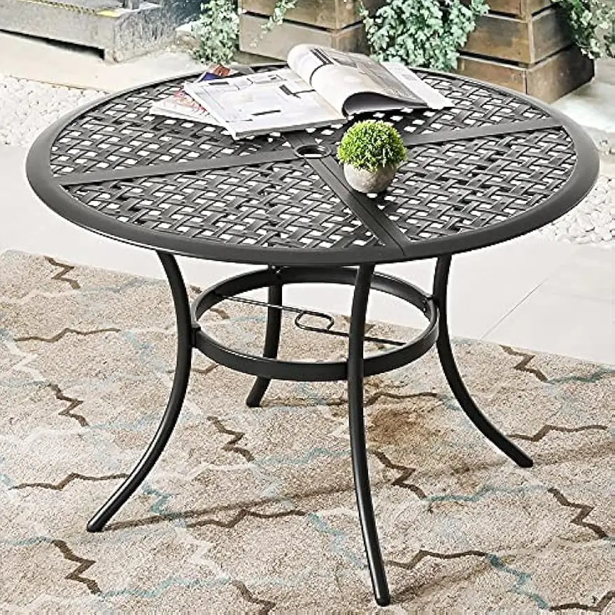 Romayard 42 Inch Outdoor Dining Table Round Patio Bistro Table Powder-Coated Steel Frame Top  with 2.1