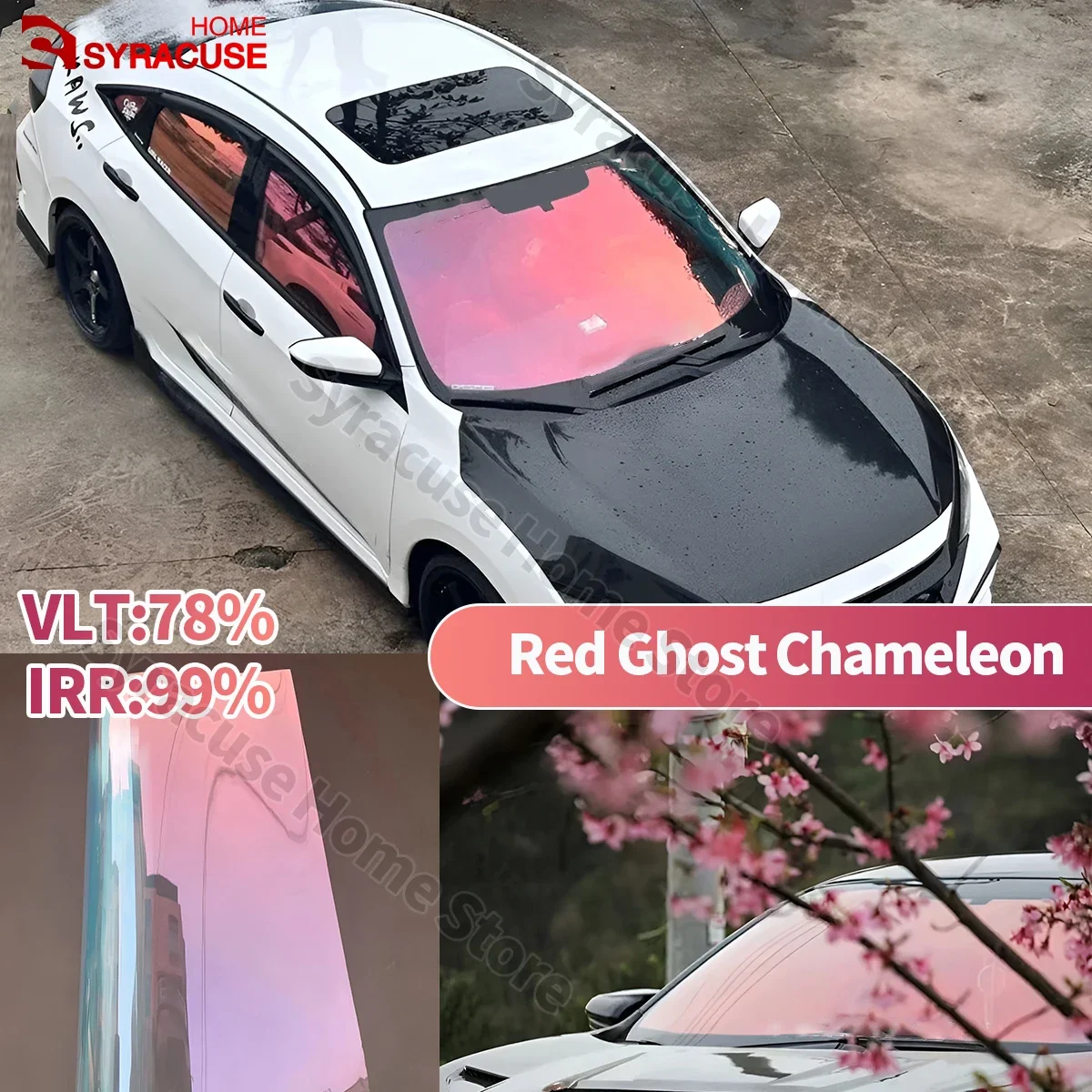 Solar Tint Film Ghost Rose Red Chameleon VLT78% Windscreen Foils Car Front Rear Window Tint Windshield Protection