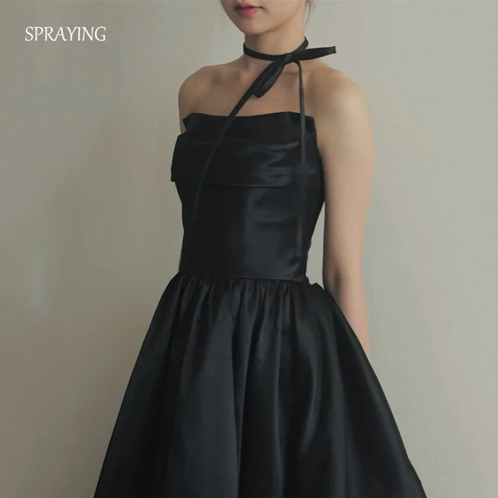 

SPRAYING Simple Black Satin Corset Evening Dress Korea Wedding Photo Shoot Strapless Strap Floor Length Dress Customized 2025