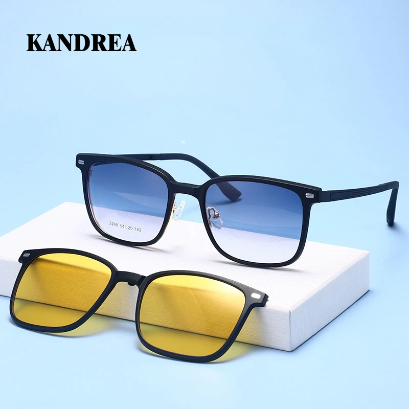 

KANDREA Gradient Cycling Glasses Frame Magnetic 3 IN 1 Myopia Metal Fashion Women Men Night Vision Polarized Sunglasses G2268