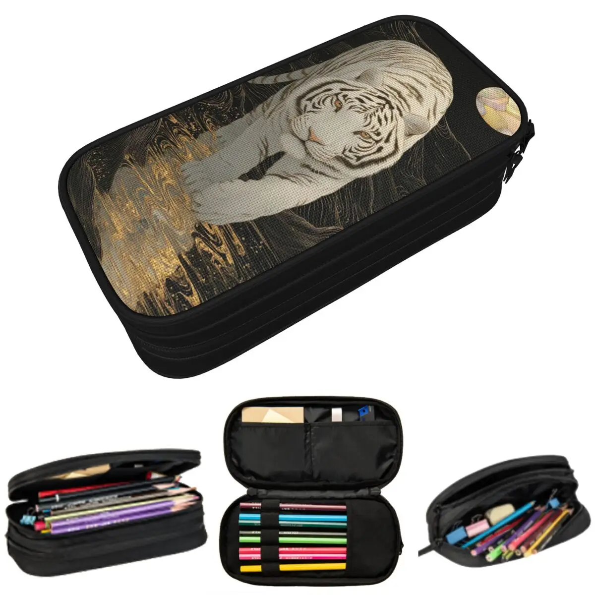 

White Tiger Under A Moonlit Sky Starry Tiger Pencil Case for Studen Gifts Pen Box Pencil Bag Stationery Supplies Pen Holder Bag