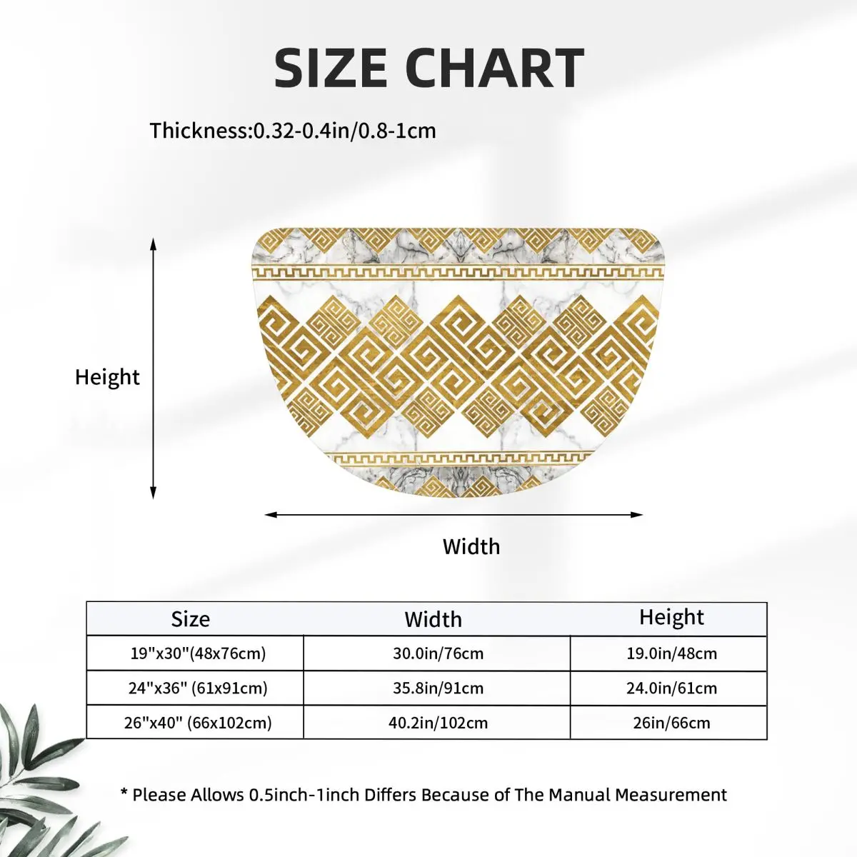 Greek Meander - Greek Key White Marble And Gold Soft Flannel Half Round Doormat Non Slip Bathroom Mat Absorbent Floor Carpet