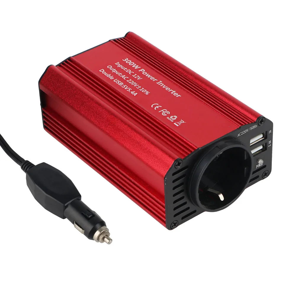 

300W Power Inverter for Mobile Phone Laptop Tablet Charger with 5.4A Dual USB DC 12V to AC 220V 600W Peak Power Car Inverter