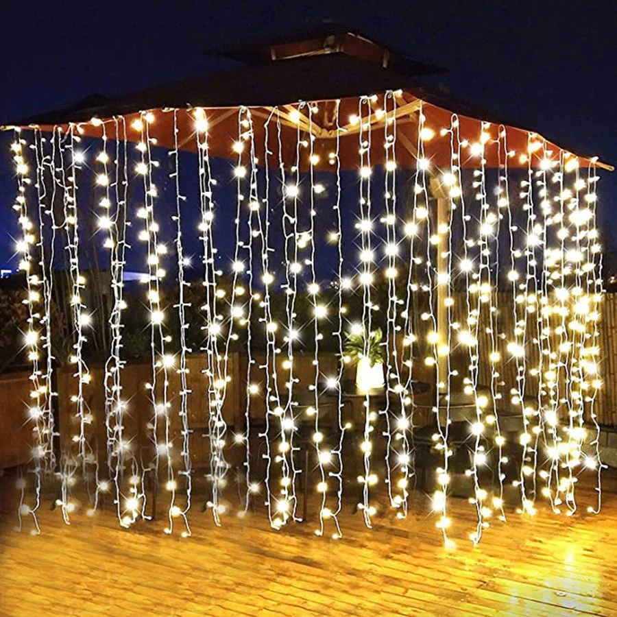 3*3M 3*2M LED Curtain Fairy String Lights 8 Modes Waterfall Christmas Garden Lights Garland Outdoor Holiday Wedding Icicle Lamp