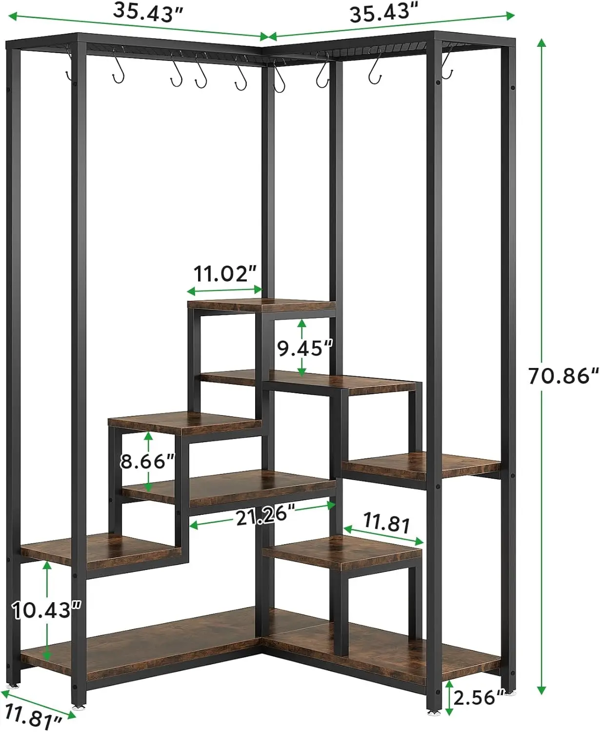 Tribesigns 70.9 Inches Tall Corner Plant Stand, Industrial 8-Tier Indoor Corner Plant Shelf with 10 S-Hooks, Large Metal Plant D