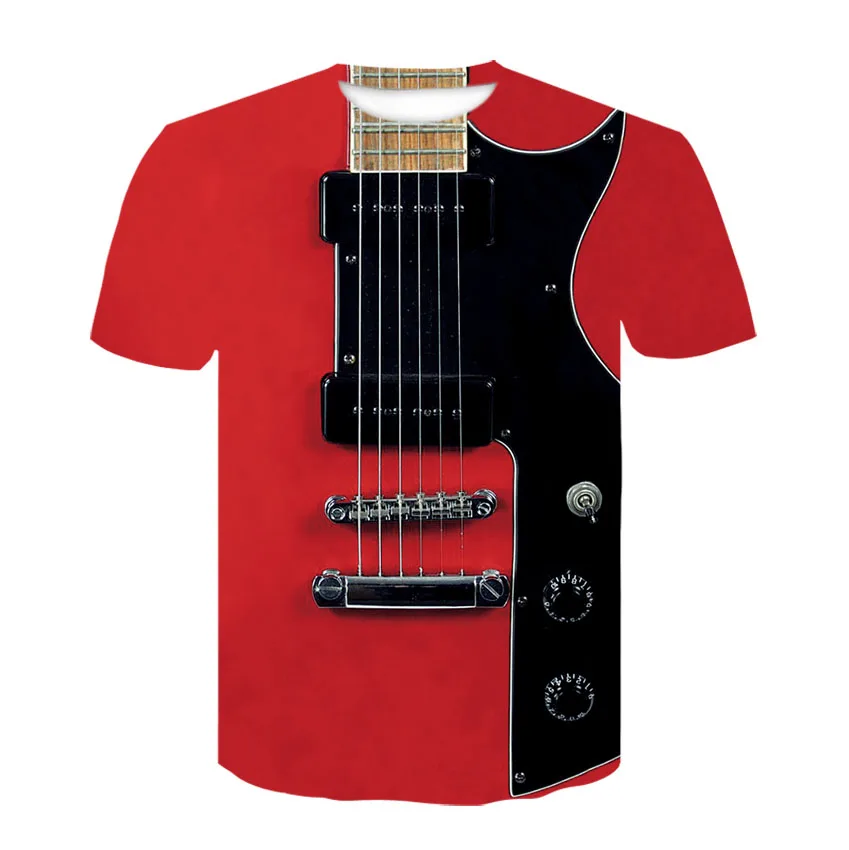 New Music Guitar 3d Printing T-shirt Men\'s Women\'s Rock Psychedelic Short Sleeve Breathable Light Summer Sports Top