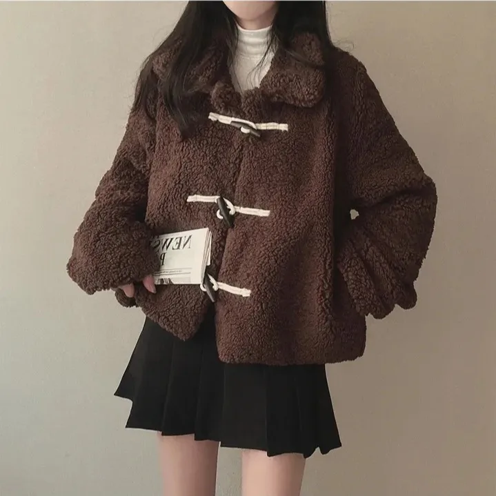 معطف نسائي أنيق كوري Sle Thiened من القطن بياقة قلابة فضفاض مناسب للخريف والشتاء وصل حديثًا غير رسمي للتنقل Sle #1