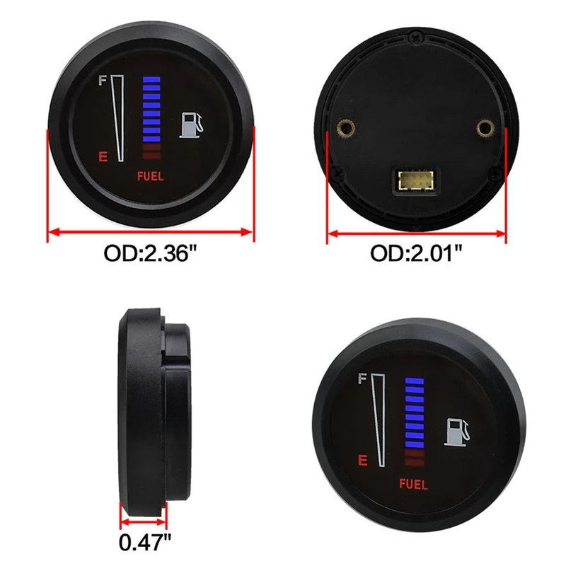 12V 2Inch 52Mm Ultra Thin Car Motorcycle Fuel Level Meter Gauge Electronic 8 LED Light,Fuel Gauge