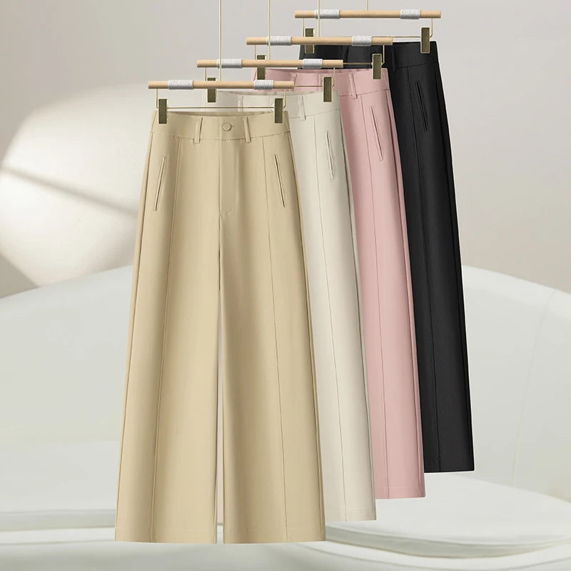 

Women's Slim Wide-Leg Pants for Spring and Summer, High-Waisted, Draped, Loose-Fitting Trousers2025Slimming straight-leg women's
