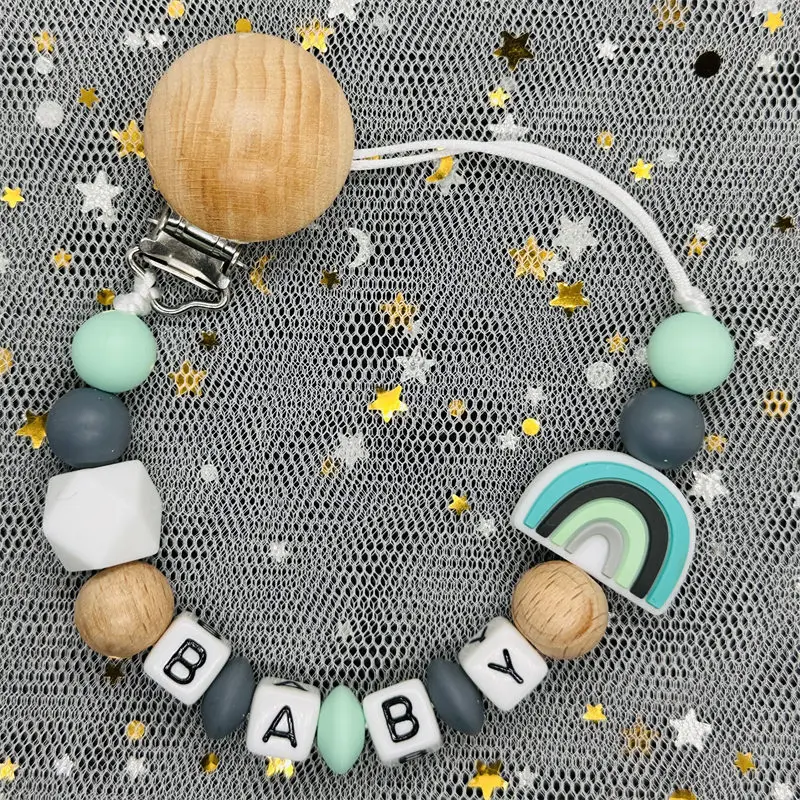 Personalized Pacifier Clip Baby Name Silicone Rainbow Pacifier Clip Colorful Pacifier Chain Teething Toys  BPA Free Newborn Gift