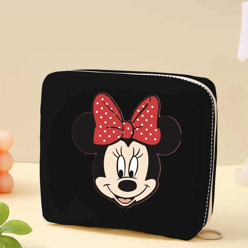 Cartoon Disney Stitch Sanitary Napkin Storage Bag Cute Mickey Mouse Strawberry Bear Print Mini Coin Purse Women\'s Cosmetic Bag