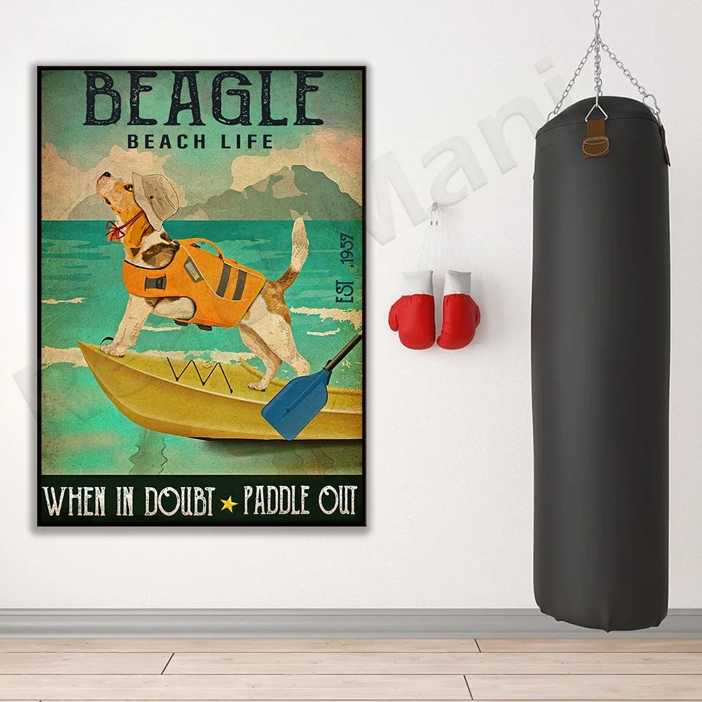 Beagle Beach Life 1957 Paddle When In Doubt, Beagle Dad, Beagle Mom Poster, Home Decor Art