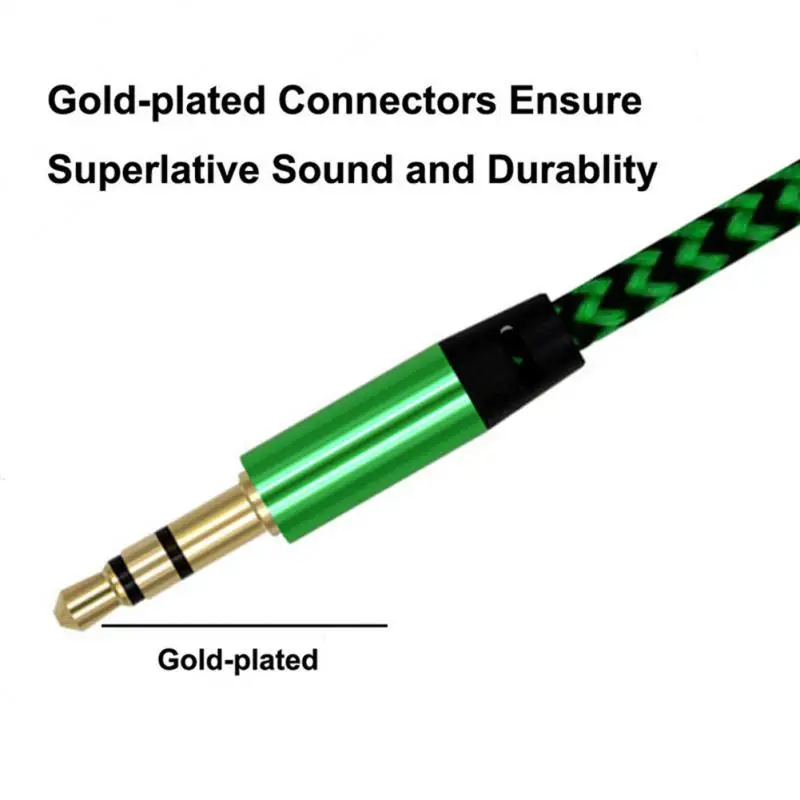 Car Aux Cord 1m Nylon Jack Audio Cable 3.5 Mm To 3.5mm Aux Cable Male To Male Cloth Audio Aux Cable Gold Plug For Speaker