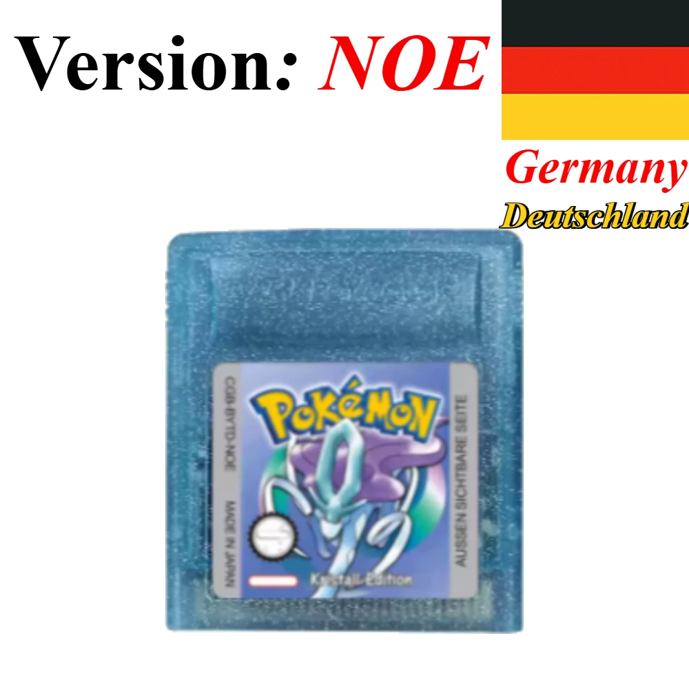 7 Stile Pokémon 16-Bit GBC Spielmodule Rot Blau Grün Gold Silber Kristall Gelb Version USA/FRA/NOE/ESP Version Englisch