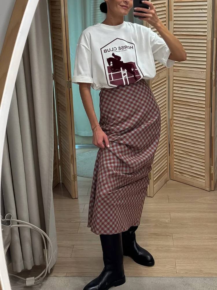 Falda larga de cola de pez a cuadros Retro para mujer, faldas largas elegantes de cintura alta, ajustadas y versátiles, ropa para ir al trabajo diario para primavera y otoño 2026