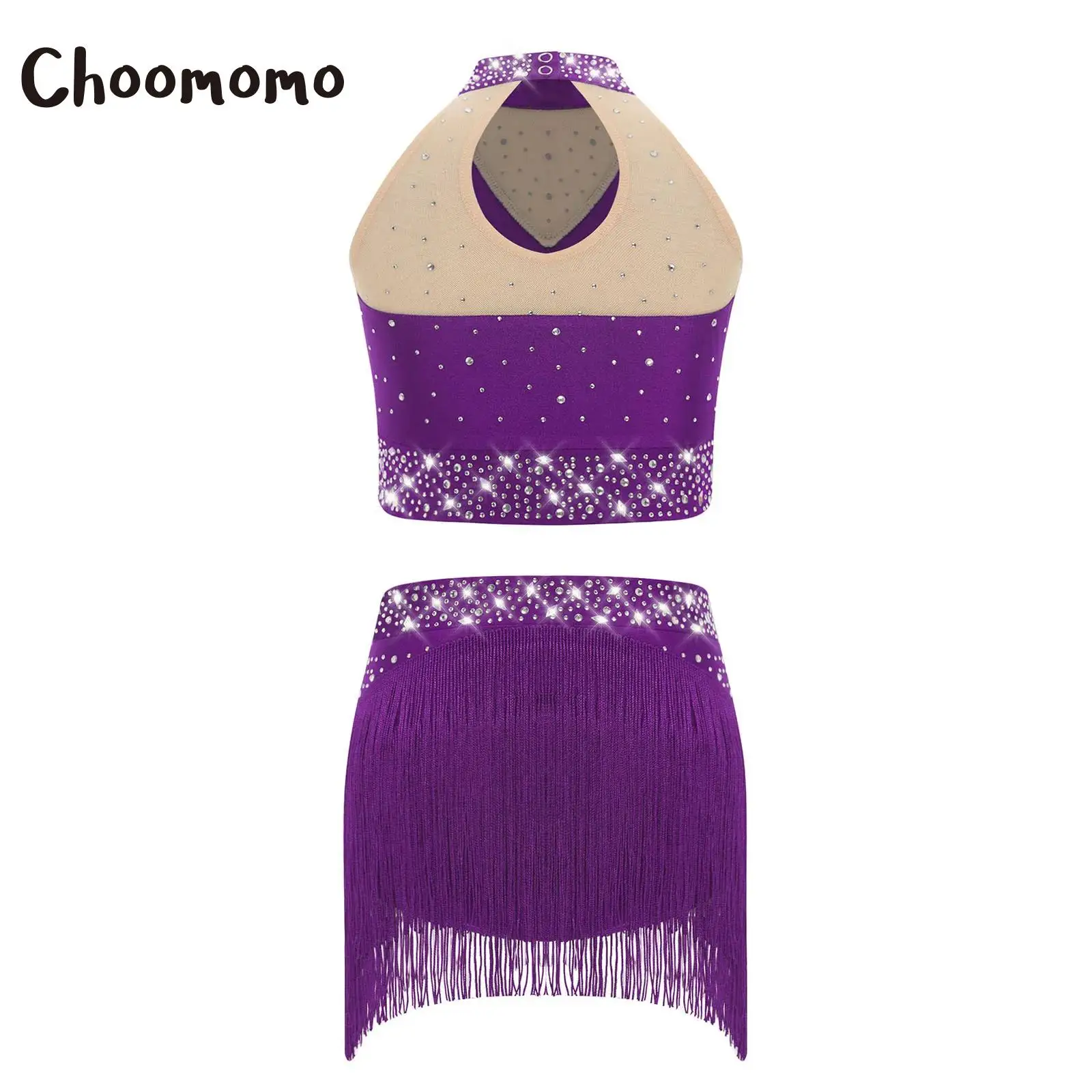 

Girls Latin Jazz Dance Outfit Sparkly Sequins Tank Tops Dance Vest with Dance Bottoms Set Stage Performance Dancewear