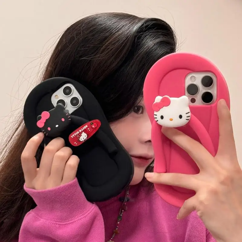 Hello Kitty 3D Flip Flops Phone Case for Iphone 12 13 14 15 Pro Max 15Pro Sanrio Kt Cat Cartoon Anti Fall Phone Protective Cover