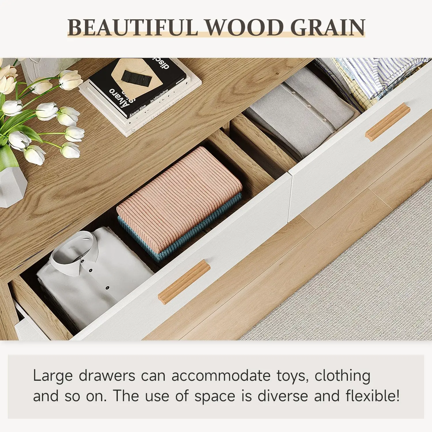 خزانة ملابس عريضة بيضاء مع 6 أدراج ، منظم تخزين ، درج صدر حديث للحضانة ، غرفة المعيشة ، المدخل ، غرفة نوم الأطفال