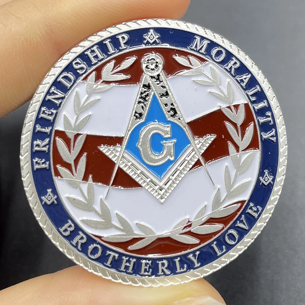 The Free Mason's Symbol Masonic Silver Coin Friendship Morality Brotherly Love US Freemason Military Veteran Badge Medal