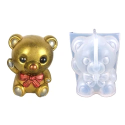 Moldes jabón silicona 3D, molde para velas oso con lazo, fabricación velas para aromaterapia