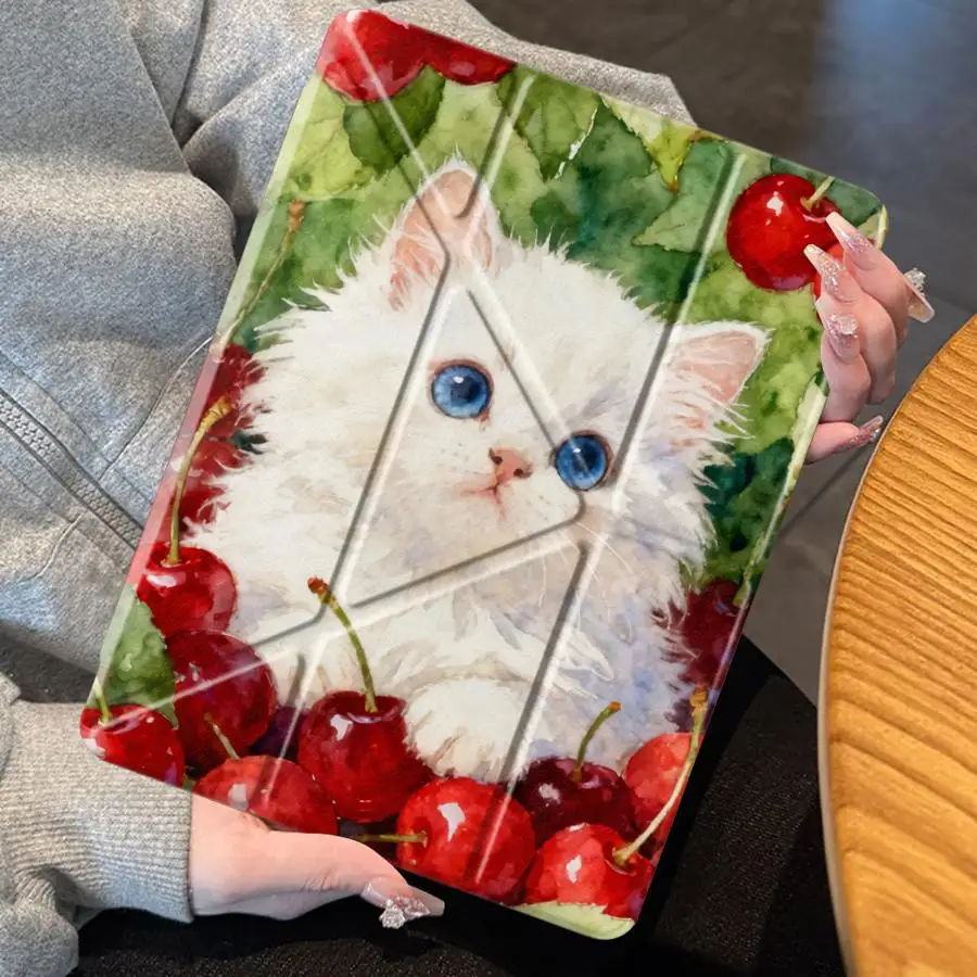 

Чехол для планшета iPad Mini 6 7 Pro 2025 Air 4 5 M3 M2 1 2 M4 11 дюймов Pro 11th 10th 9th 8th 7th 12.9 дюймов с держателем, белый, с изображением кошки