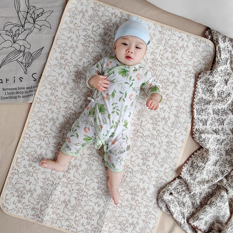 

70*100 см хлопковый водонепроницаемый детский пеленальный коврик, милый многоразовый дышащий детский коврик для подгузников, впитывающий моющийся коврик для кроватки