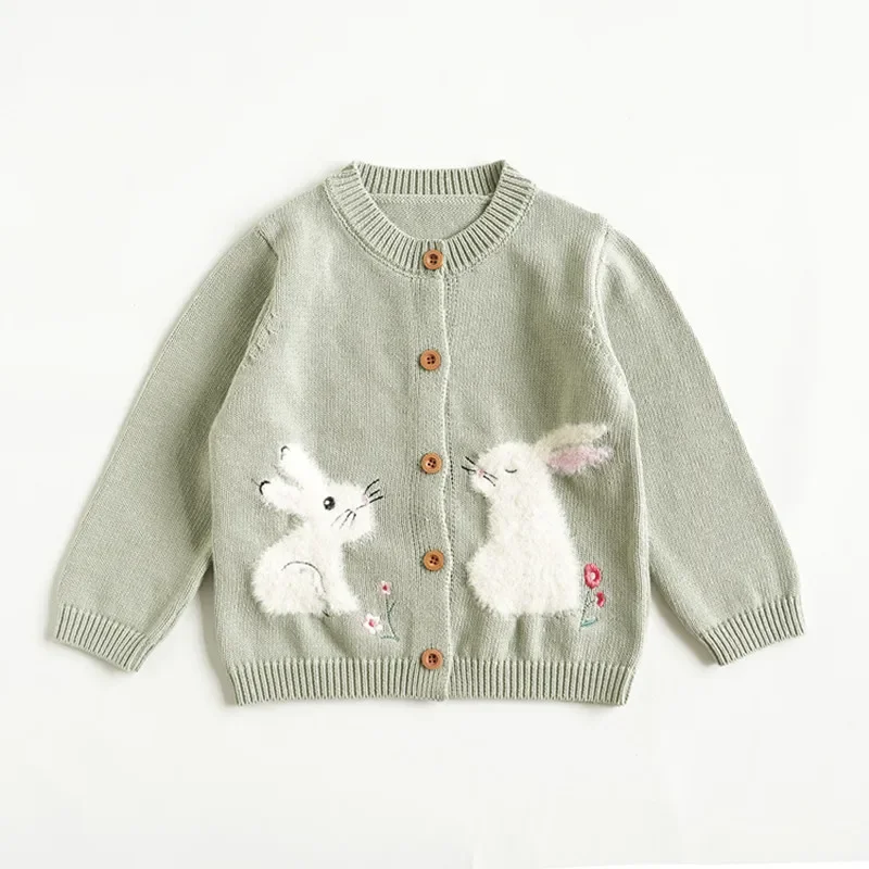 

New Autumn Winter Children Cotton Knitted Sweaters Cartoon Embroidery Baby Girls Cute Casual Cardigan Sweater