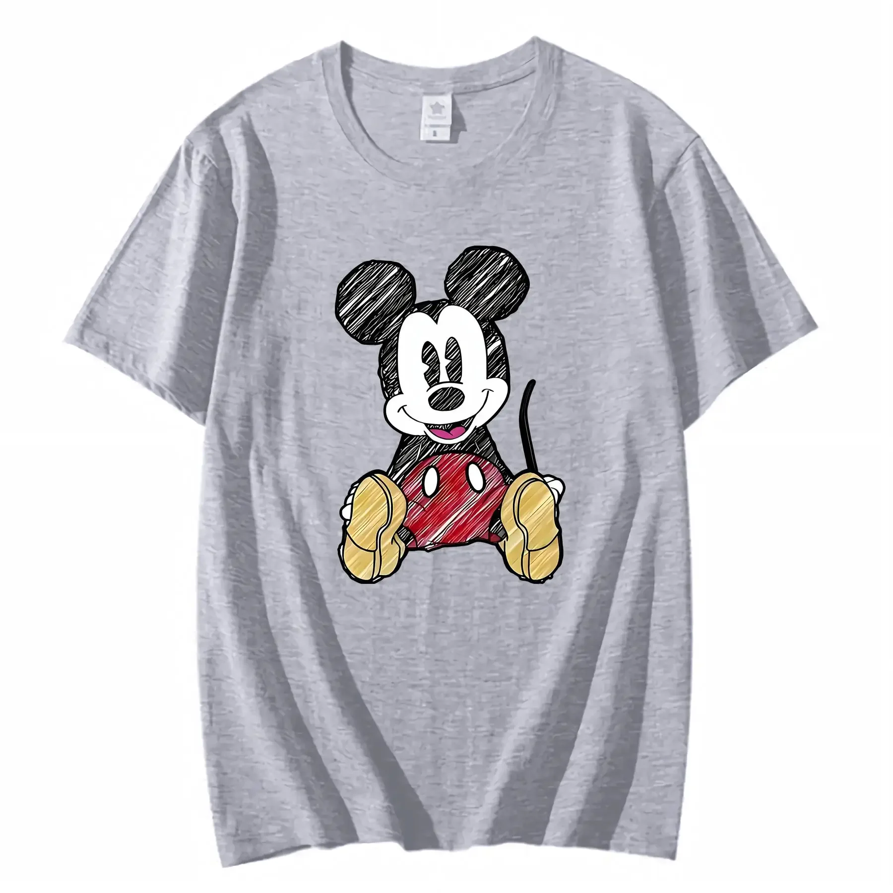 T-shirt da donna estiva Disney Mickey 220g di grandi dimensioni adatta a tutte le età Topolino e i suoi amici vintage lavato homme