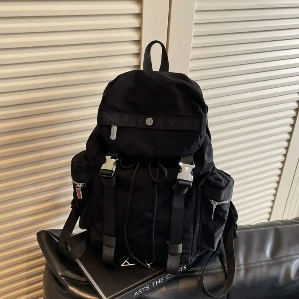 

Korean Style Outdoor Drawstring Backpack Solid Color Waterproof Travel Nylon Backpack Large Capacity Sports Hiking Shoulder Bag