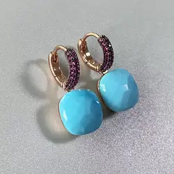 12.6mm Flat  Earrings Inlay Black Zircon Candy Color Crystal Earrings For Women Drop Earrings Fashion Jewelry Gift