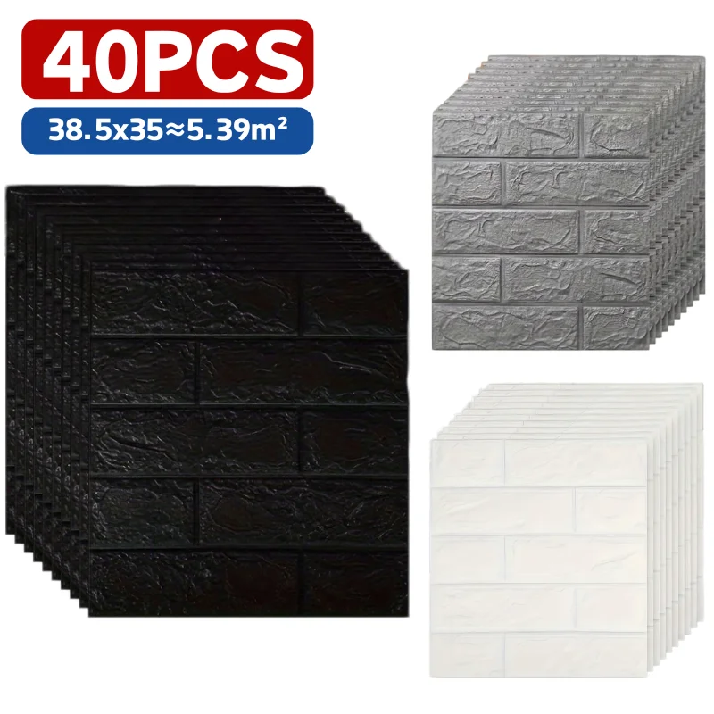 White Black 3D Foam Wallpaper 40Pcs 38.5cmx35cm Self Adhesive Stain Resistant Wall Sticker Bedroom Indoor Wall Decor
