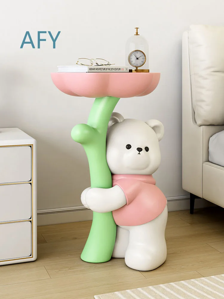for Cartoon Pink Bear Tea Table Statue for Living Room Decor Floor Decoration TV Cabinet Sofa Corner Sculpture Luxury Home