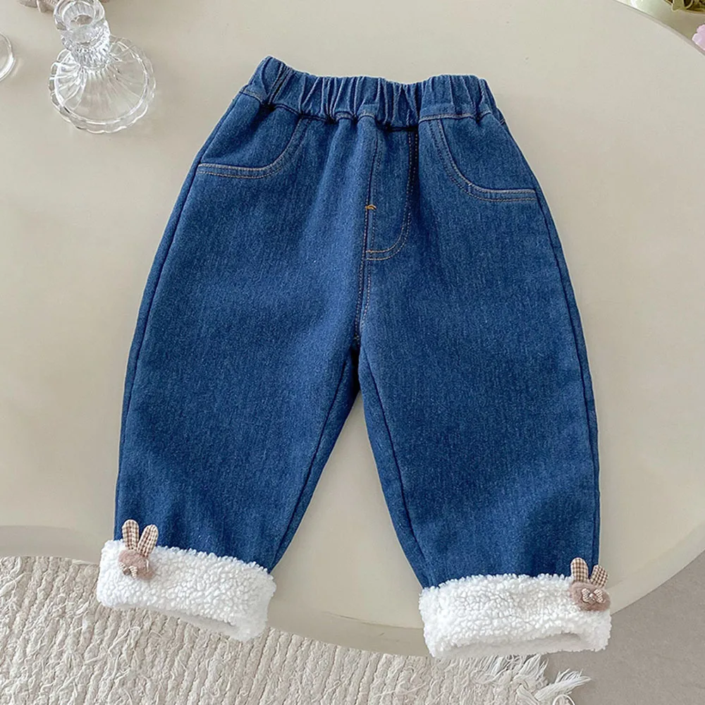 أطفال السراويل للفتيات الصوف رشاقته الدافئة الأطفال الملابس الشتوية بلون عارضة طفل فتاة الجينز #1