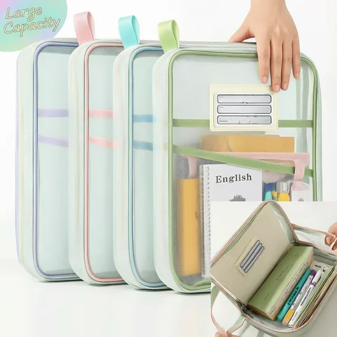 A4 Stationery Storage Bag Double-layer Mesh Zipper Bag Large Capacity Organizer Folders School Office Supplies Stationary Bag