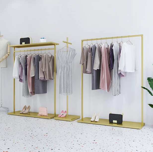 Clothing store display rack, floor mounted clothes hanger, women\'s clothing store rack, iron art clothing clothing rack