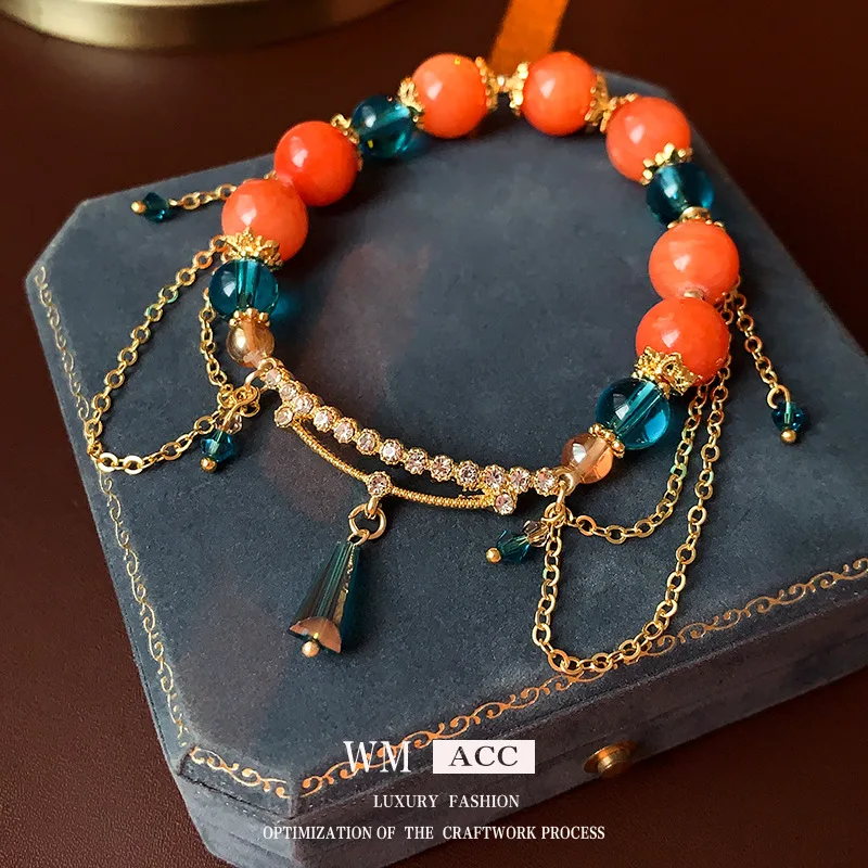 ChineseStyle Color Glaze Crystal Tassel Beaded Bracelet All-match Personalized Fashion Light Luxury New Women's High-end Jewelry