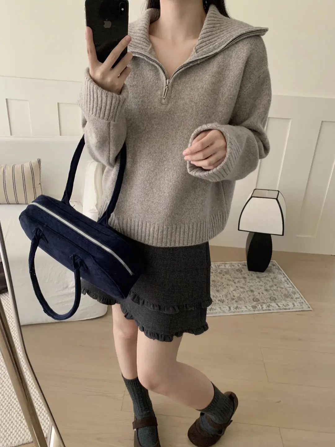 

Зимний женский повседневный однотонный шерстяной свитер с воротником на молнии, винтажный шерстяной вязаный кардиган-свитер