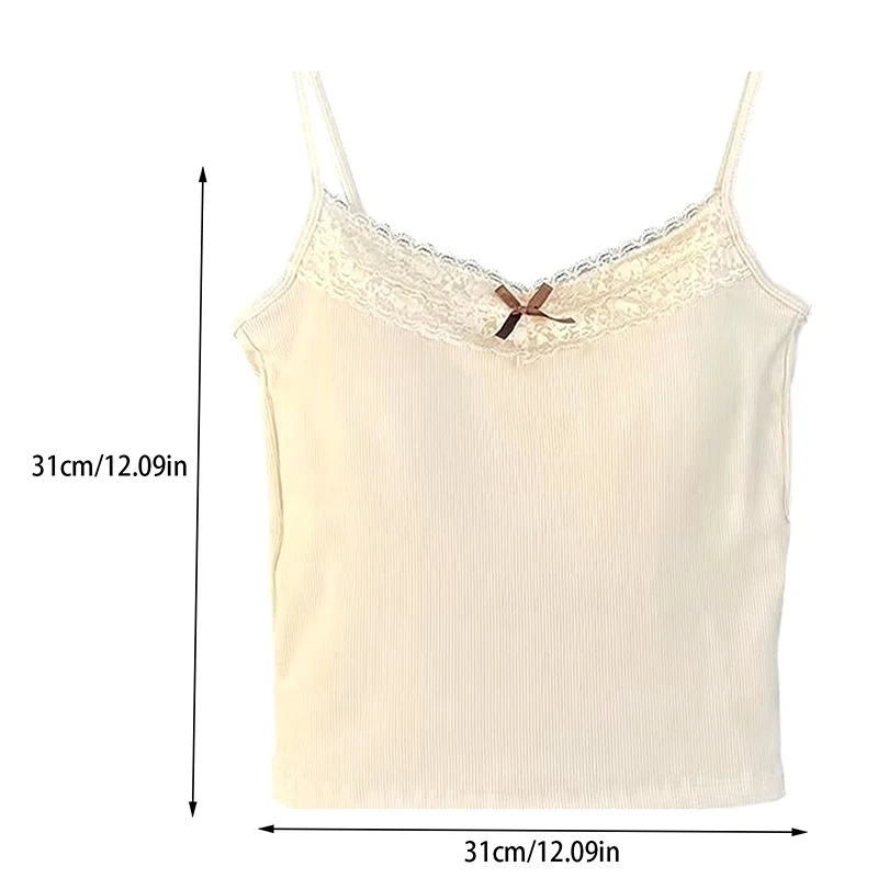 1Pc Women's Camisole Sleeveless Tank Tops Solid Color Slim Fashion Lace Stitching With Chest Pad