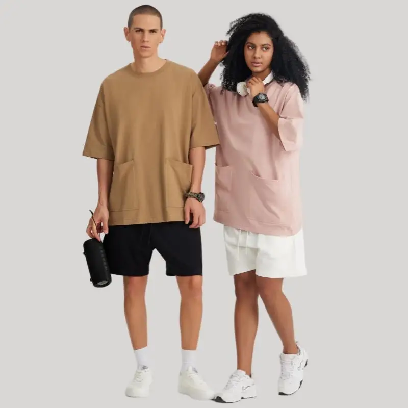 

230gsm Men Double Pocket T Shirt Solid Tops Daily Outdoor Tees Casual Style Shirts Loose Oversized Unisex New Style T Shirt