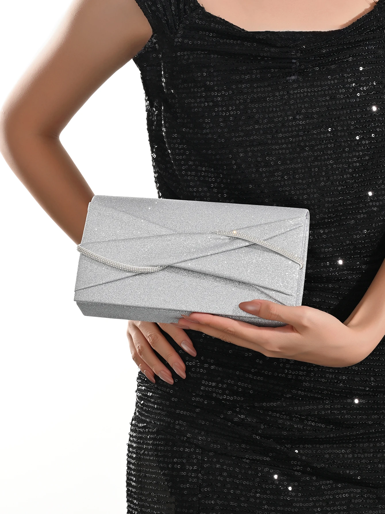 Hand Clutch Bag, Evening Clutch Bag For Women, Sparkling Crystal Rope Ruched Handbags, Glitter Envelope Purse For Party Girl,Wom