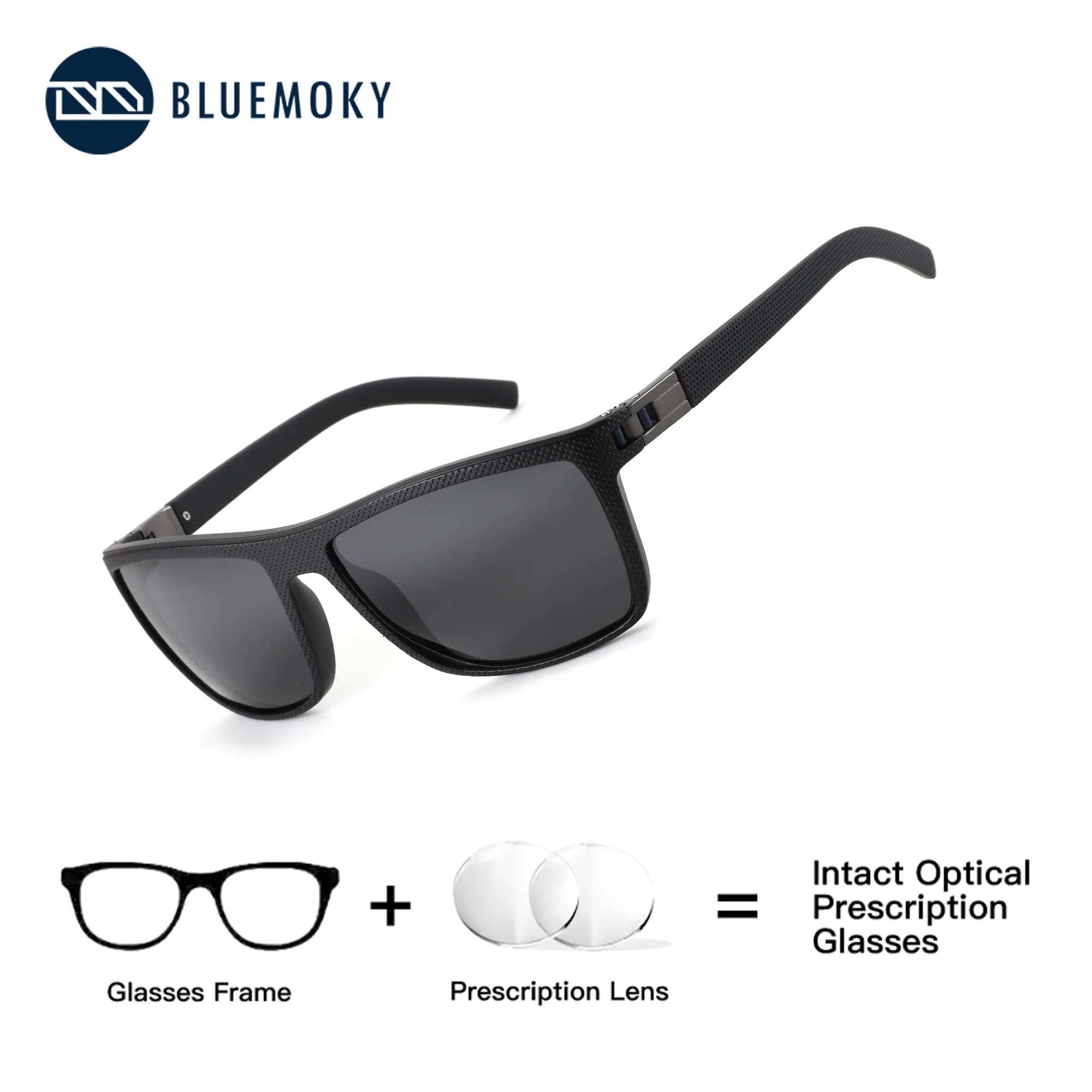 

BLUEMOKY Square Sports Prescription Sunglasses Men TR90 Frame Design Polarized UV400, Progressive Myopia Lenses