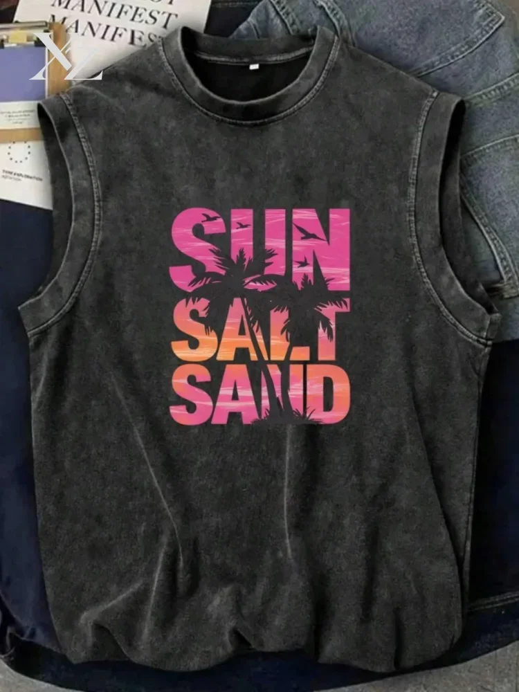 Holiday Line Sun Salt Sand Unisex Vintage Tank Top Summer Sleeveless Round Neck Washed Acid Men Athletic Sports Tee