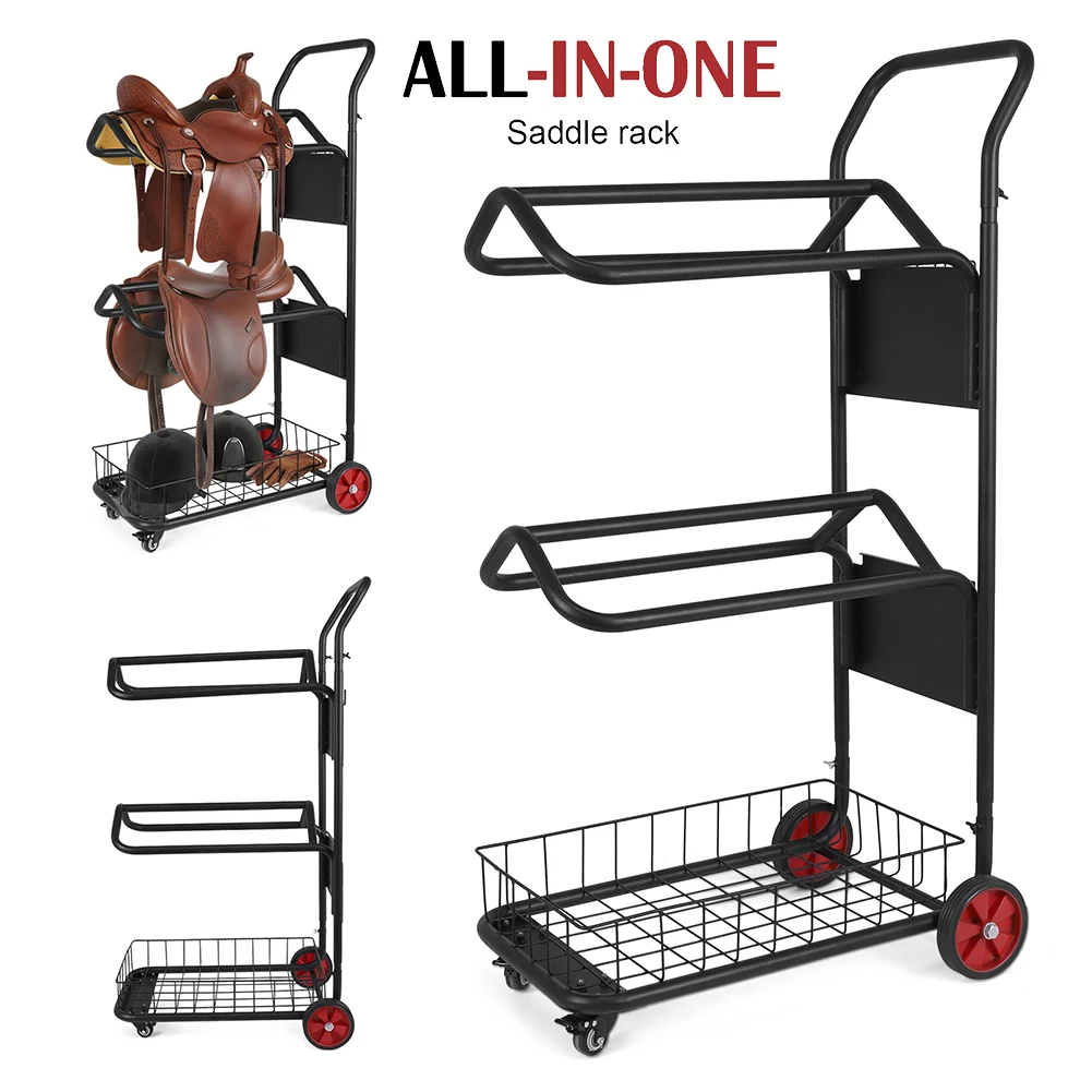 

3 Tier Horse Storage Cart with Basket Wheel Saddle Rack Cart Equestrian Equipment Organizer for Moving Transport Supplies
