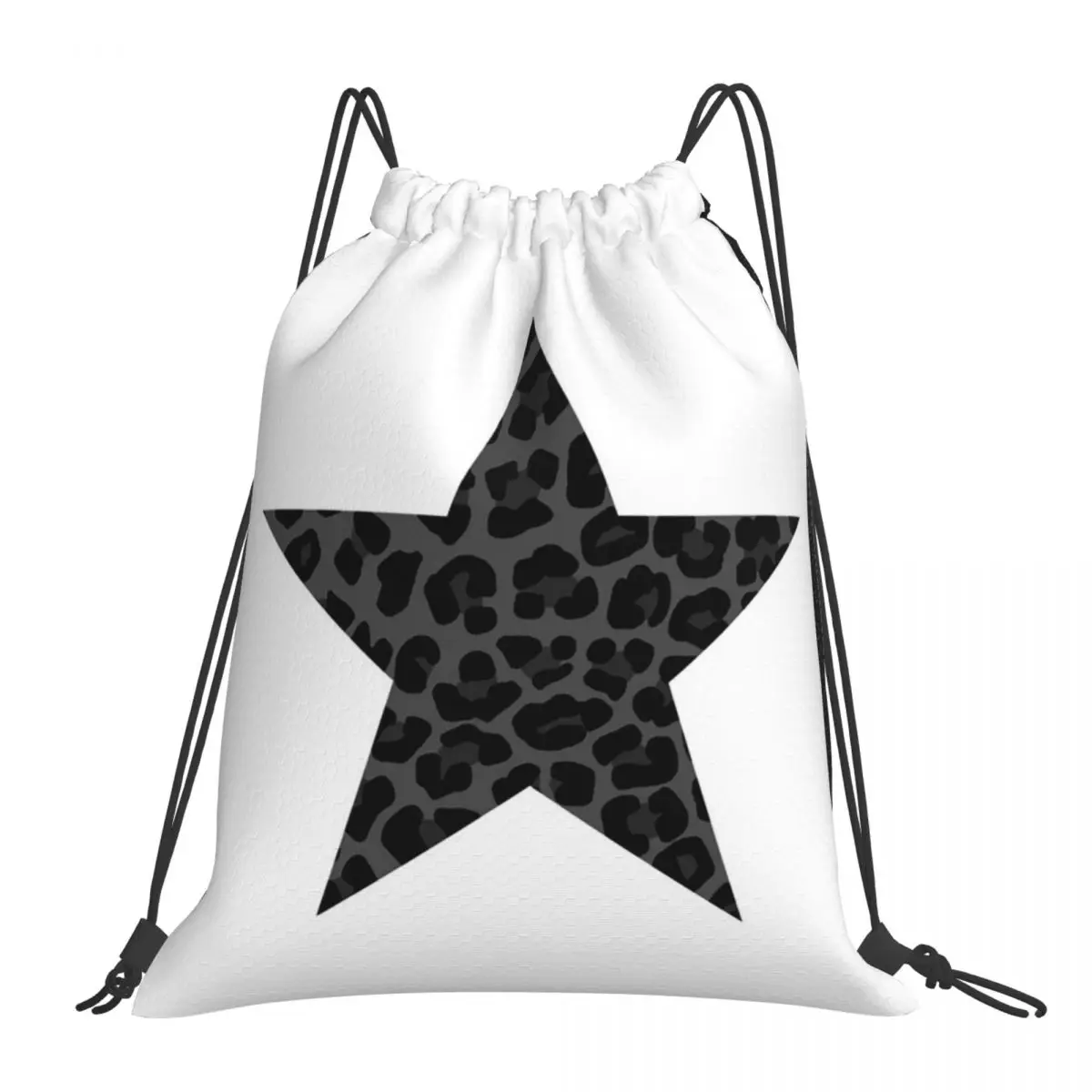 

Leopard Spots Print Pattern In Black And Grey Backpacks Portable Drawstring Bags Drawstring Bundle Pocket Sports Bag Book Bags