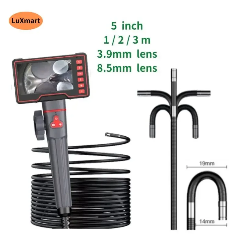 Steering Industrial Borescope 3.9/8.5mm 1/2/3m Snake Tube Line 2 Way 180 Degree 5 Inch HD Pixel for Engine Inspection and Repair