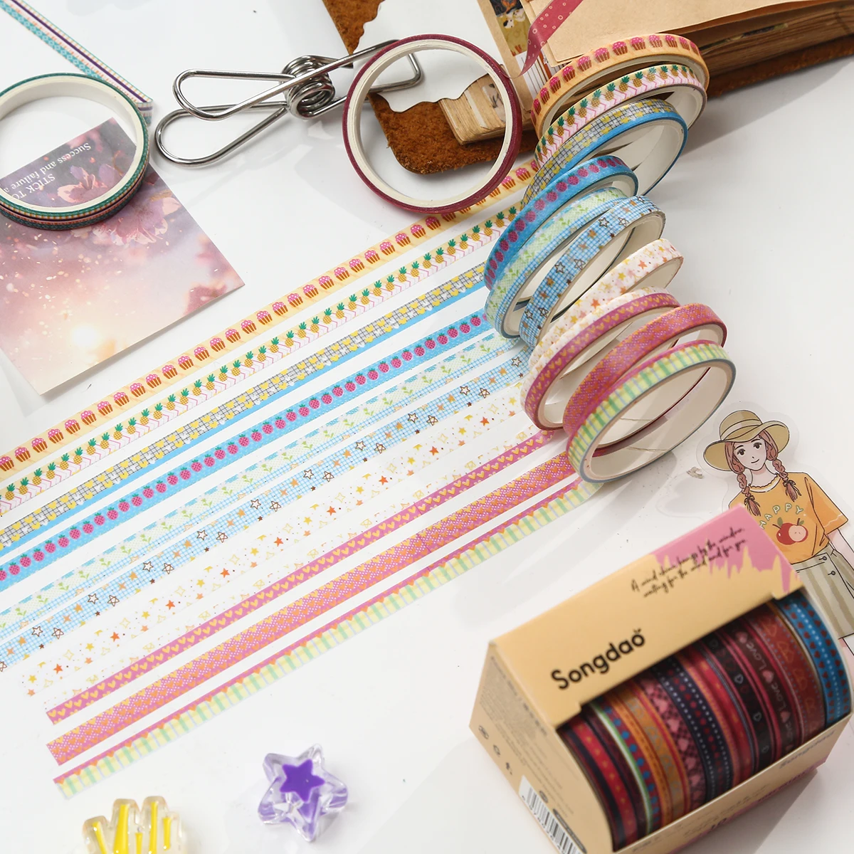 10 Rolls Retro Striped Washi Tape Set Handmade Scrapbooking Supplies Masking Decorative Tape DIY Journal Materials for Students