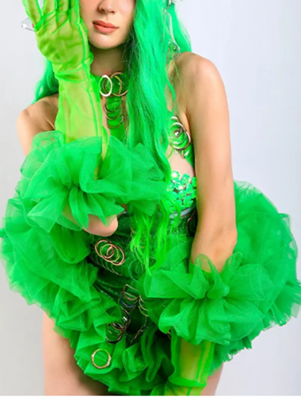 2025 Fluorescerende Groene Bos Elf Toneelkostuum Vrouwen Cosplay Kleding Model Show Wear Festival Kleding Gogo Danser Outfits yj 91